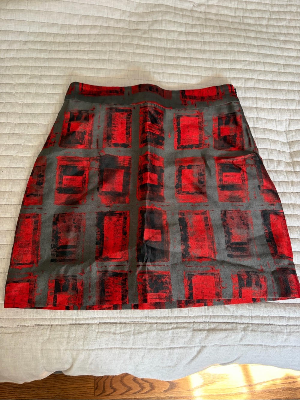 Women's Milly Red and Black Abstract Print A-Line Skirt